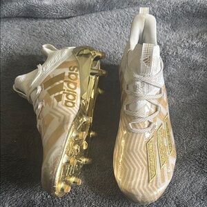 Adidas Metallic Gold and White Cleats size 9.5